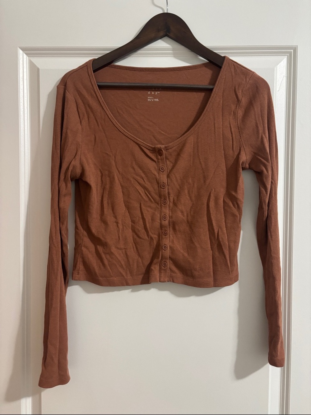 a new day Rust Button-Front Long Sleeve Crop Cardigan